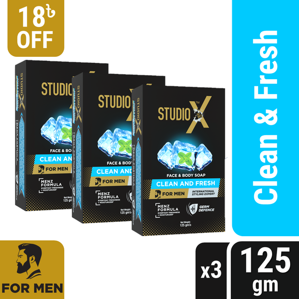 Studio X Clean & Fresh Soap For Men Combo Pack (125gm x 3)