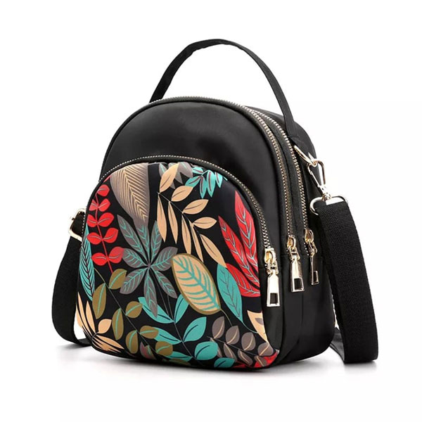 Trendy New Nylon Backpack For Women Multifunction Shoulder Crossbody Bag ( Leaf Print) TBW-LP-04