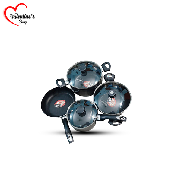 Kiam Non Stick 7 Pcs Cookware Set black Coating Layers For Superior Release. Black Colour BR26
