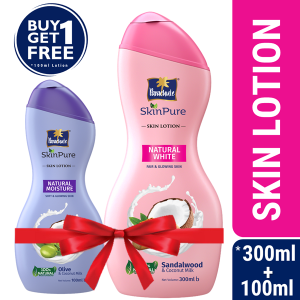 Parachute SkinPure Skin Lotion Natural White 300ml (100ml Natural Moisture Lotion Free)