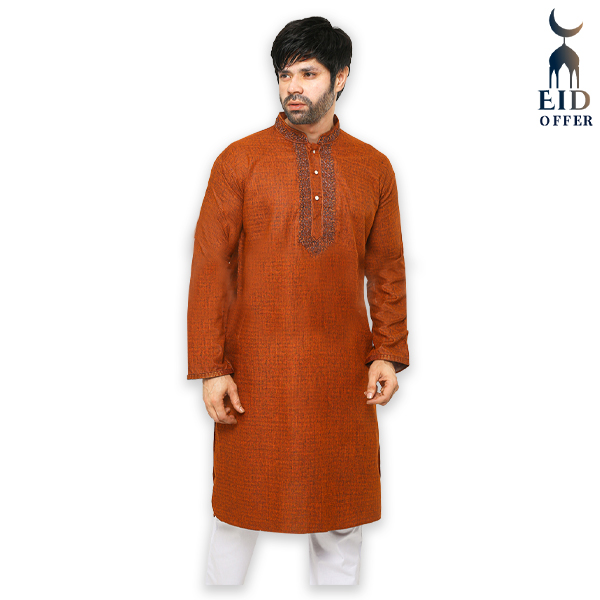 Special Cotton Panjabi for Men - Deep Orange NZ-13527