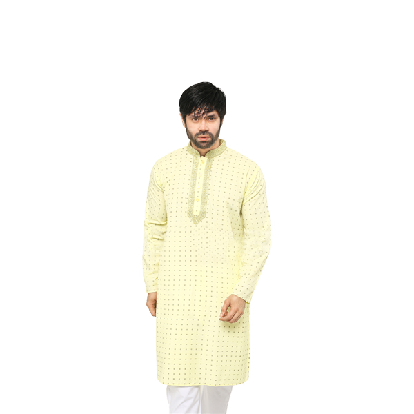 Special Cotton Panjabi for Men - Light Yellow  PBNZ-13519