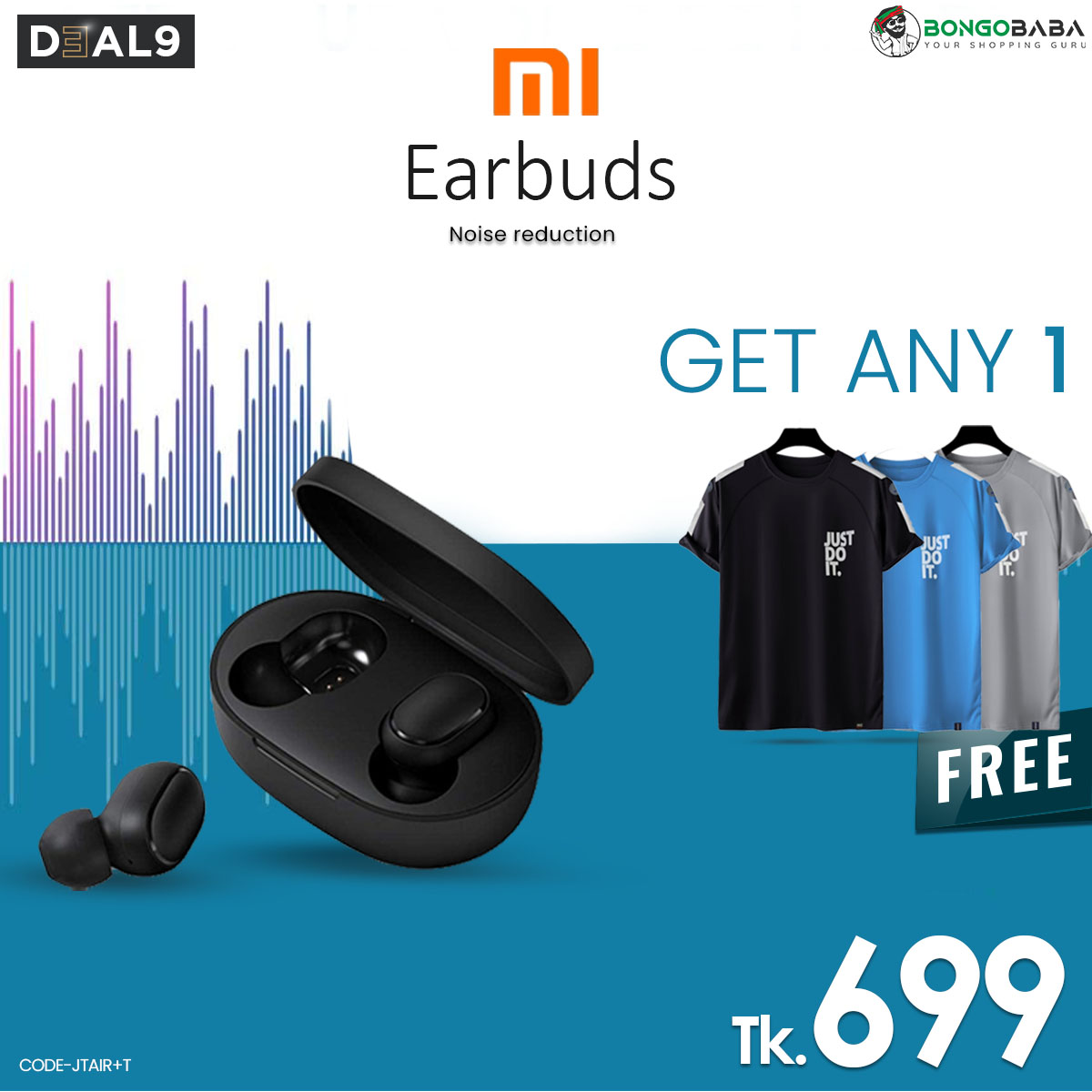 Mi Earbuds With Free  Premium Tshirt  JTAIR+T