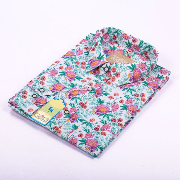 Casual Full Sleeve Cotton Shirt ( Whit floral leaf print shirt) WFL-PS