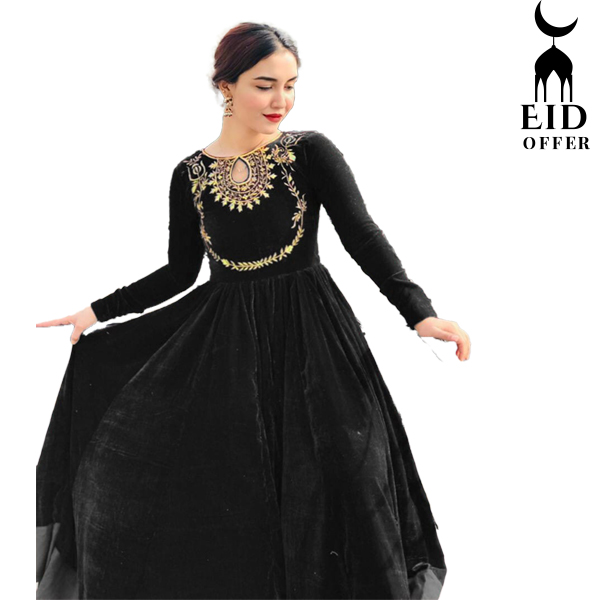 Black velvet frock top design