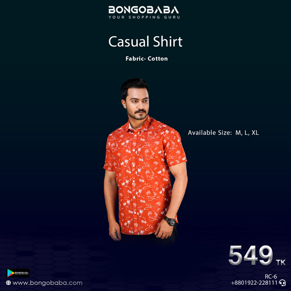 Print short sleeve casual shirt ( Orange color) RC-6