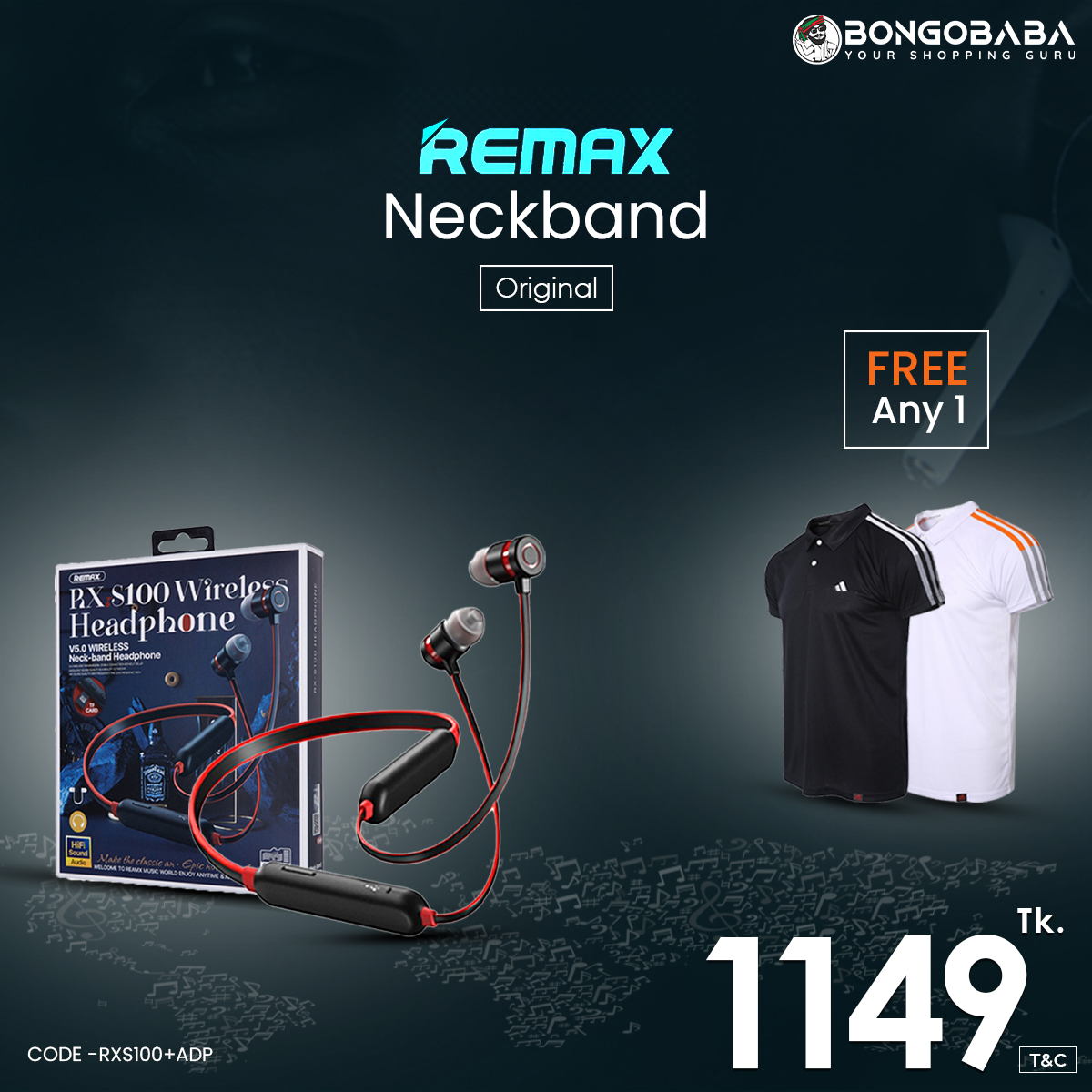 RX-S100  sports headphone with free adidas polo RXS100+ADP