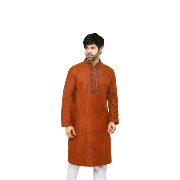 Special Cotton Panjabi for Men - Deep Orange  PBNZ-13527