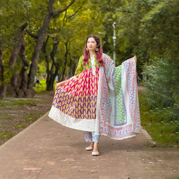 Pure Cotton Three Piece (Green, Pink and Perpel Print) PCTP-GPPP