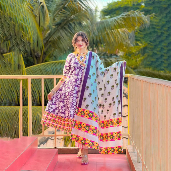 Pure Cotton Redimet Three Piece (White and Perpel) OCRTP-WP-02