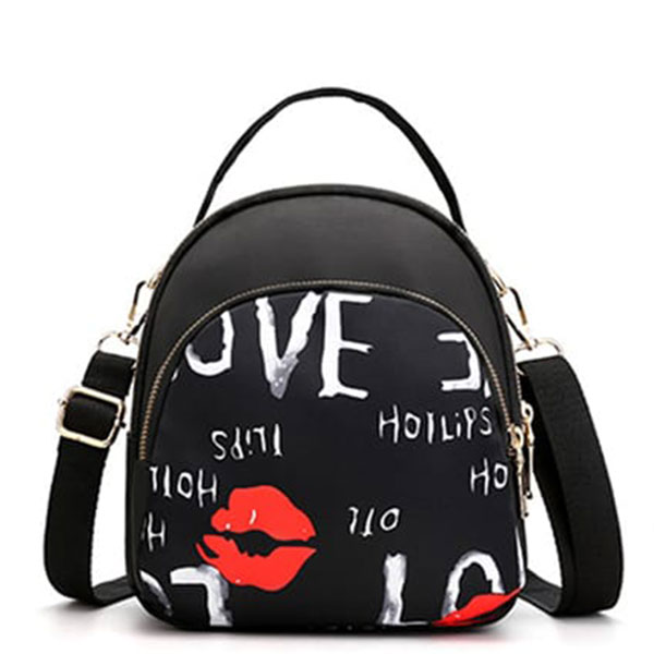 Trendy New Nylon Backpack For Women Multifunction Shoulder Crossbody Bag ( Lips Print) TBW-LP-01