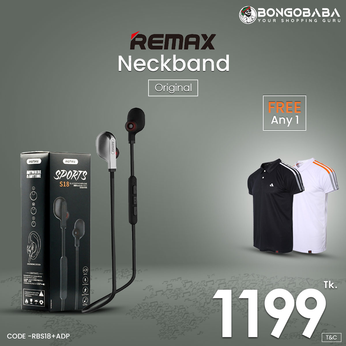 RB-S18 sports headphone with free adidas polo RBS18+ADP