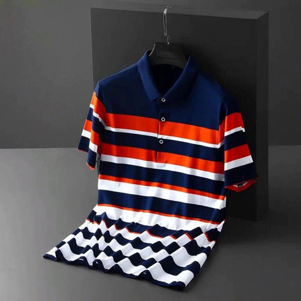 PK Polyester Polo Short Sleeve T-Shirt for Men (Black, Orange and White Step) PPt-sBOW-19