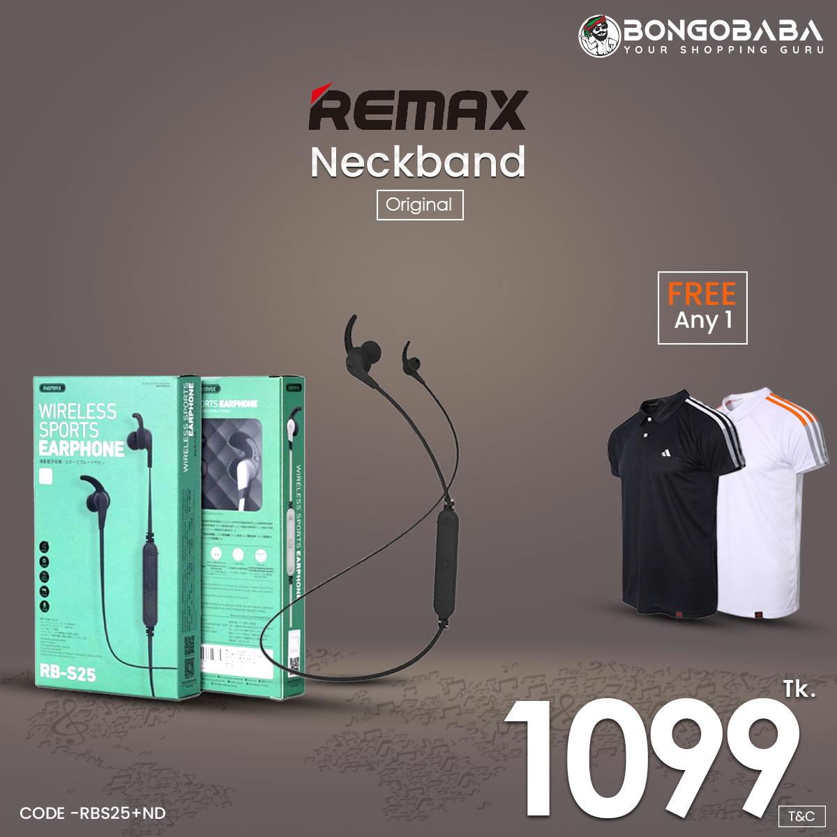 RB-S25  sports headphone with free adidas polo RBS25+ND