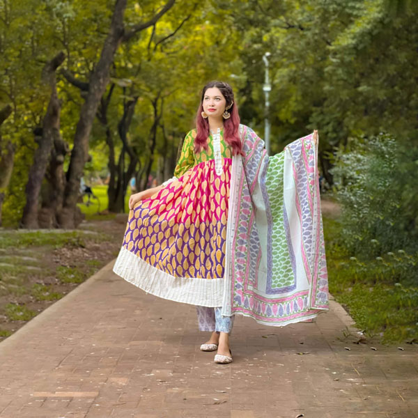 Pure Cotton Sada Bahar Three Piece (Green, Merun and Blue) PCSBTP-GMB-3